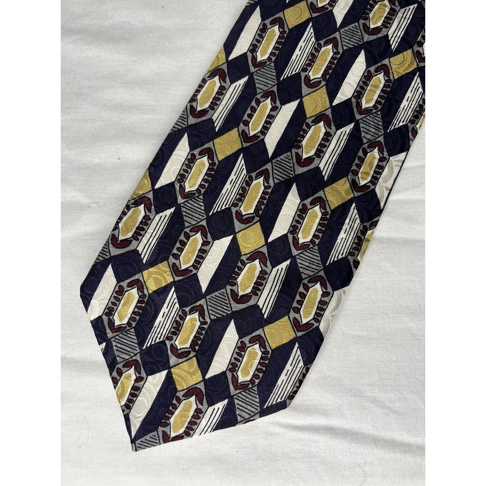 Vintage Talbot Studio Oak Hall Tie Gold Black White Diamonds Silk USA Made